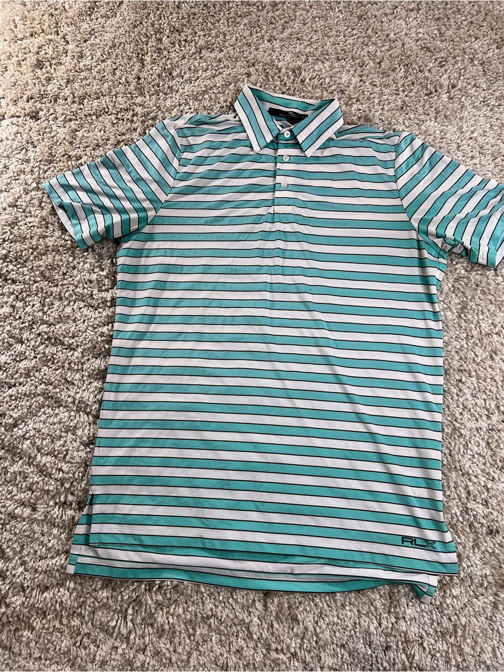 Ralph Lauren RLX Striped Teal and White Polo Shirt